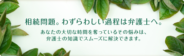 相続問題。わずらわしい過程は弁護士へ。あなたの大切な時間を奪っているその悩みは、弁護士の知識でスムーズに解決できます。